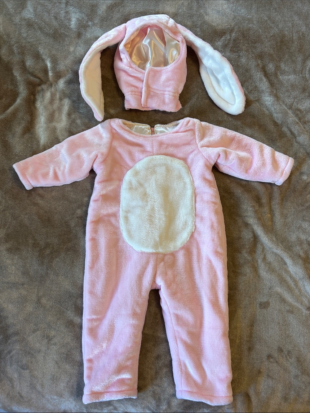 New Handmade Toddler Pink Bunny One-Piece Romper with Bunny Hat, Lined, Size 2T